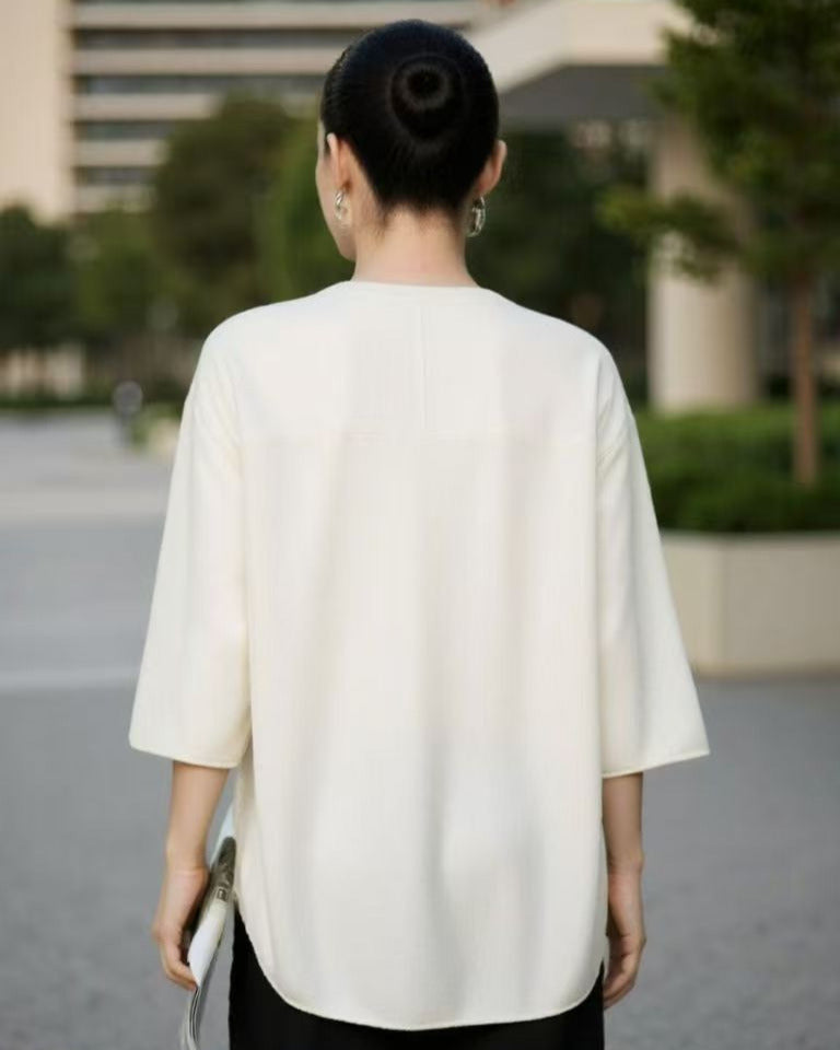 100%Cashmere white Knit T-Shirt | Consinee yarn