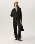 Charcoal Gray Relaxed Fit 100% Cashmere V Neck Button Cardigan Knit Sweater