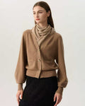 100% Cashmere V Neck Puff Sleeve  Bronze Cardigan Gold Buttons