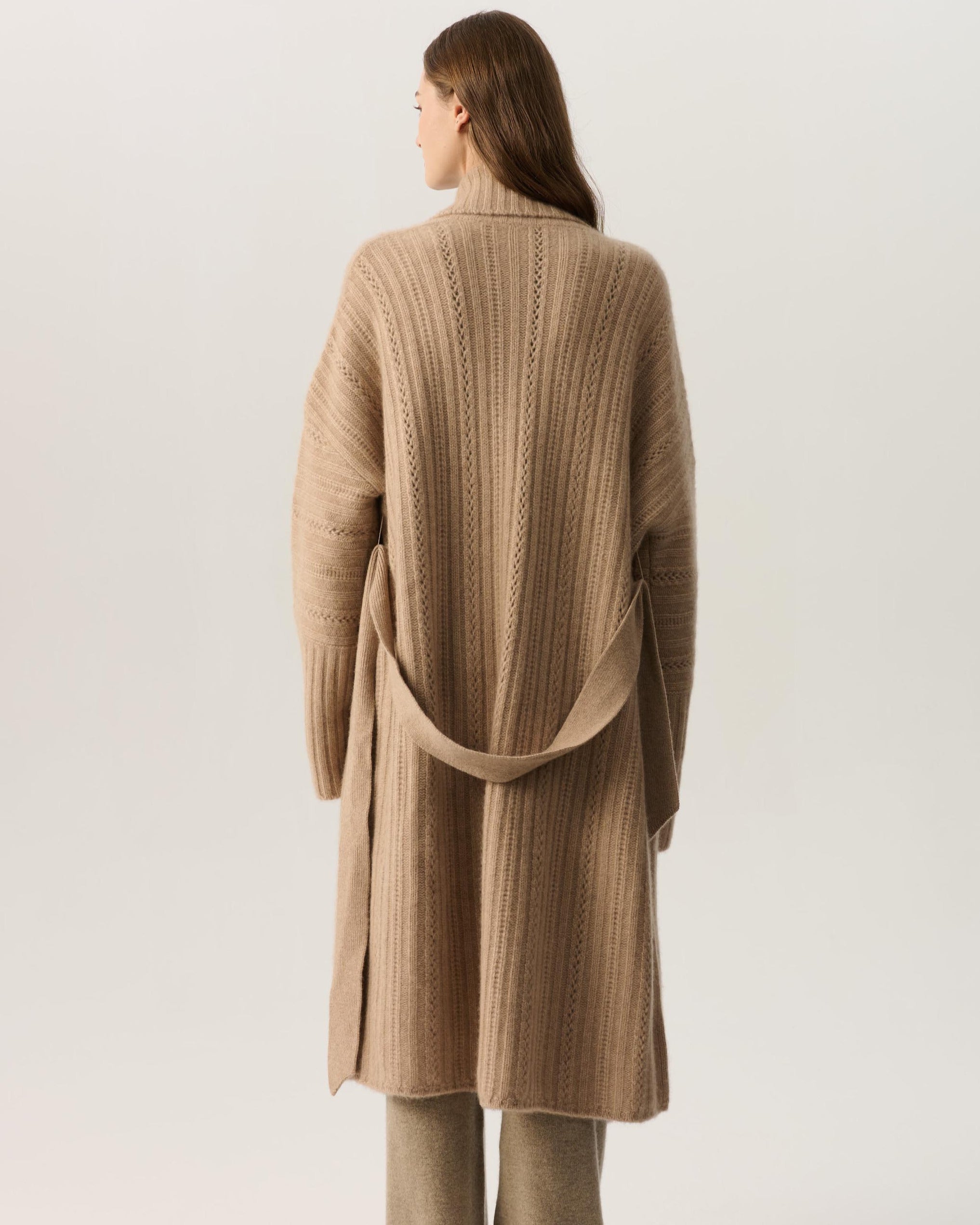 100% Pure Cashmere Long Belted Wrap Coat | Ribbed Knit Oversized Loungewear Cardigan