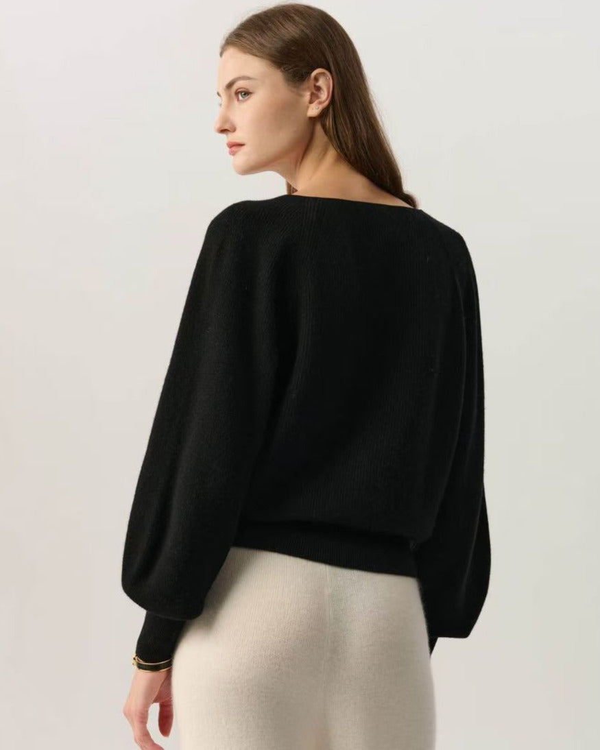 100% Cashmere V Neck Puff Sleeve  Bronze Cardigan Gold Buttons