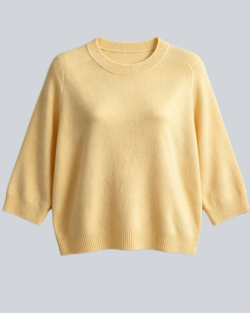 Round Neck 7/8 Sleeve 100% Inner Mongolian Cashmere Knit Top