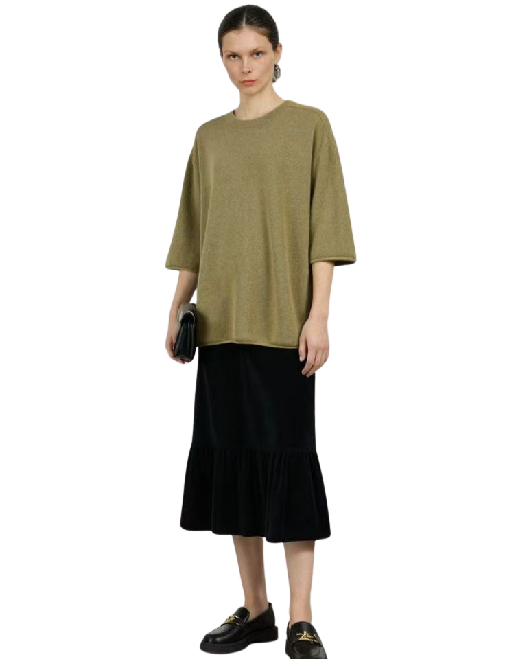 100% Cashmere GREEN Knit T-Shirt | Consinee yarn