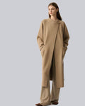 100% Cashmere Long Coat Asymmetric Button Belted Oversized Knit Outerwear