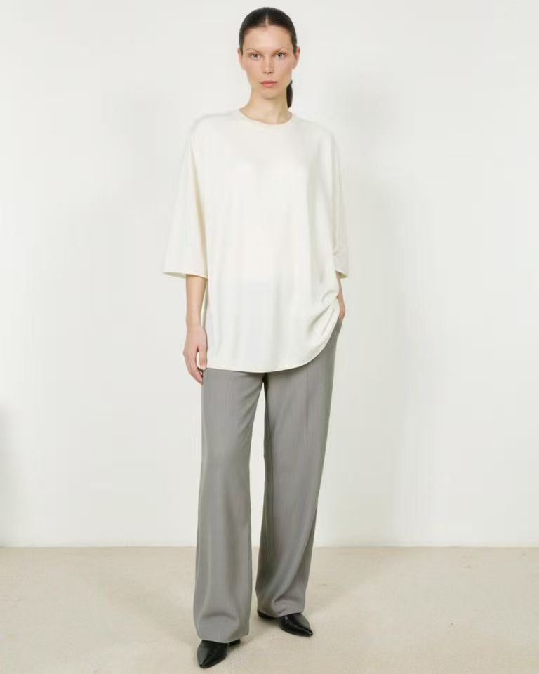 100%Cashmere white Knit T-Shirt | Consinee yarn