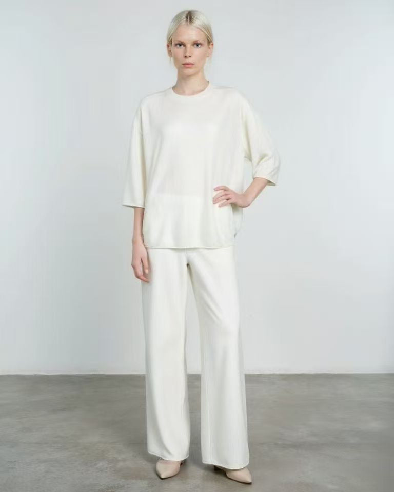 100%Cashmere white Knit T-Shirt | Consinee yarn