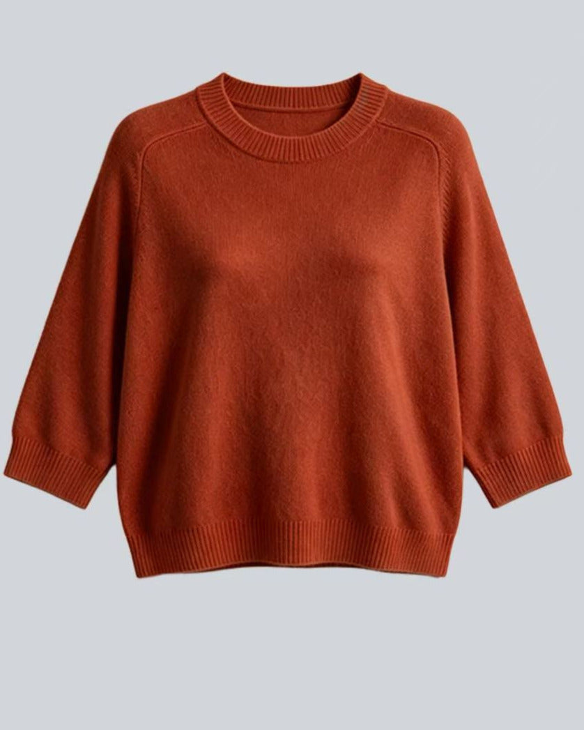 Round Neck 7/8 Sleeve 100% Inner Mongolian Cashmere Knit Top